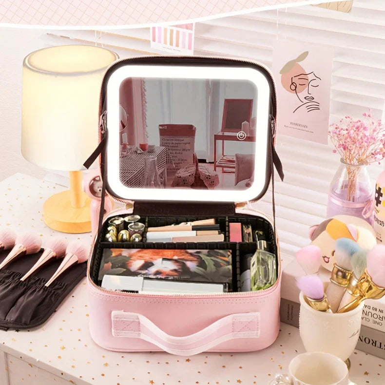 Valentinaᵀᴹ Makeup Bag With Mirror LED Lighted