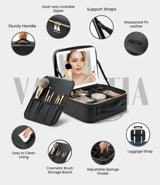Valentinaᵀᴹ Makeup Bag With Mirror LED Lighted